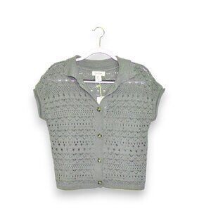 Jessica Simpson Short Sleeve Button Down Cropped Cardigan Sweater Top Size S